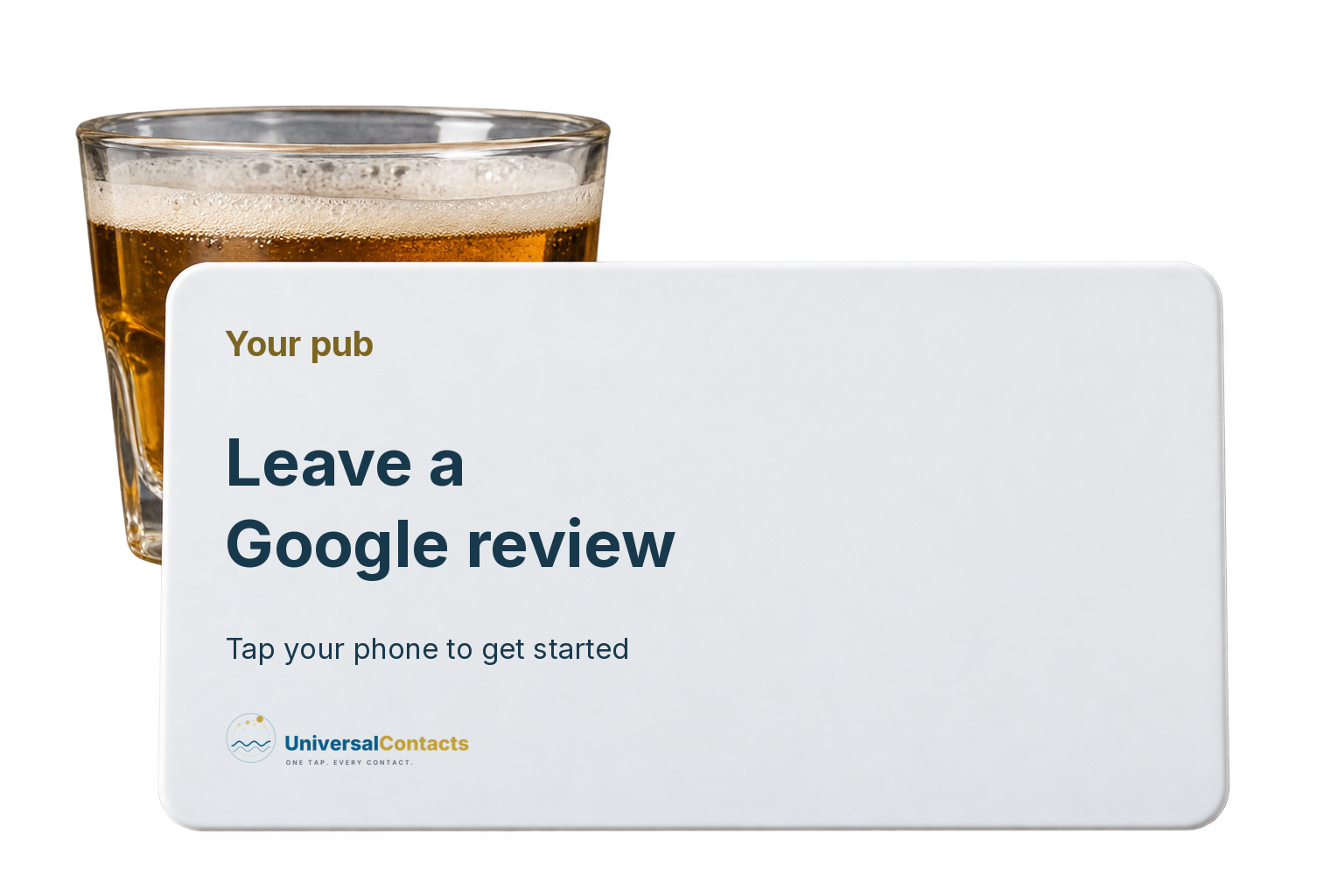 Illustrated pub review card inviting customers to leave a Google review, with a pub glass.